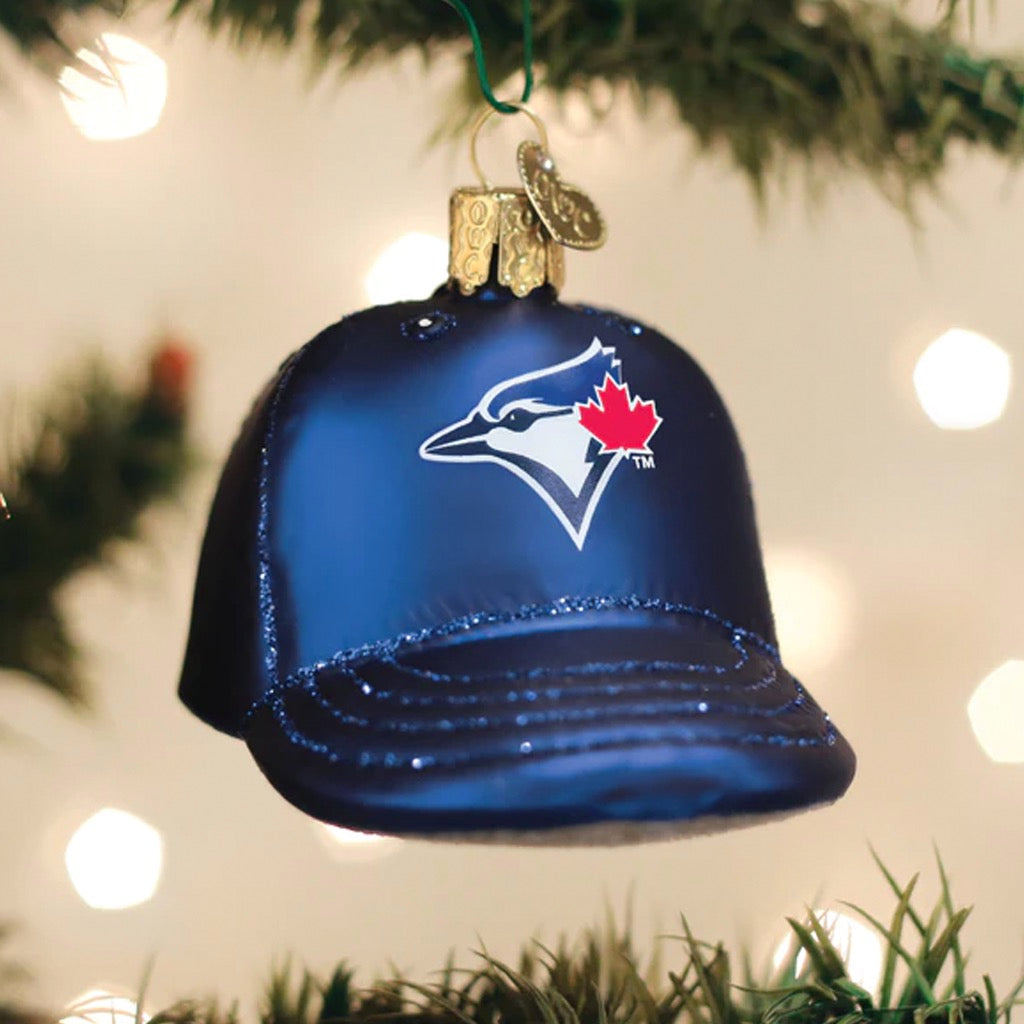 Blue Jays Baseball Cap Ornament in tree.