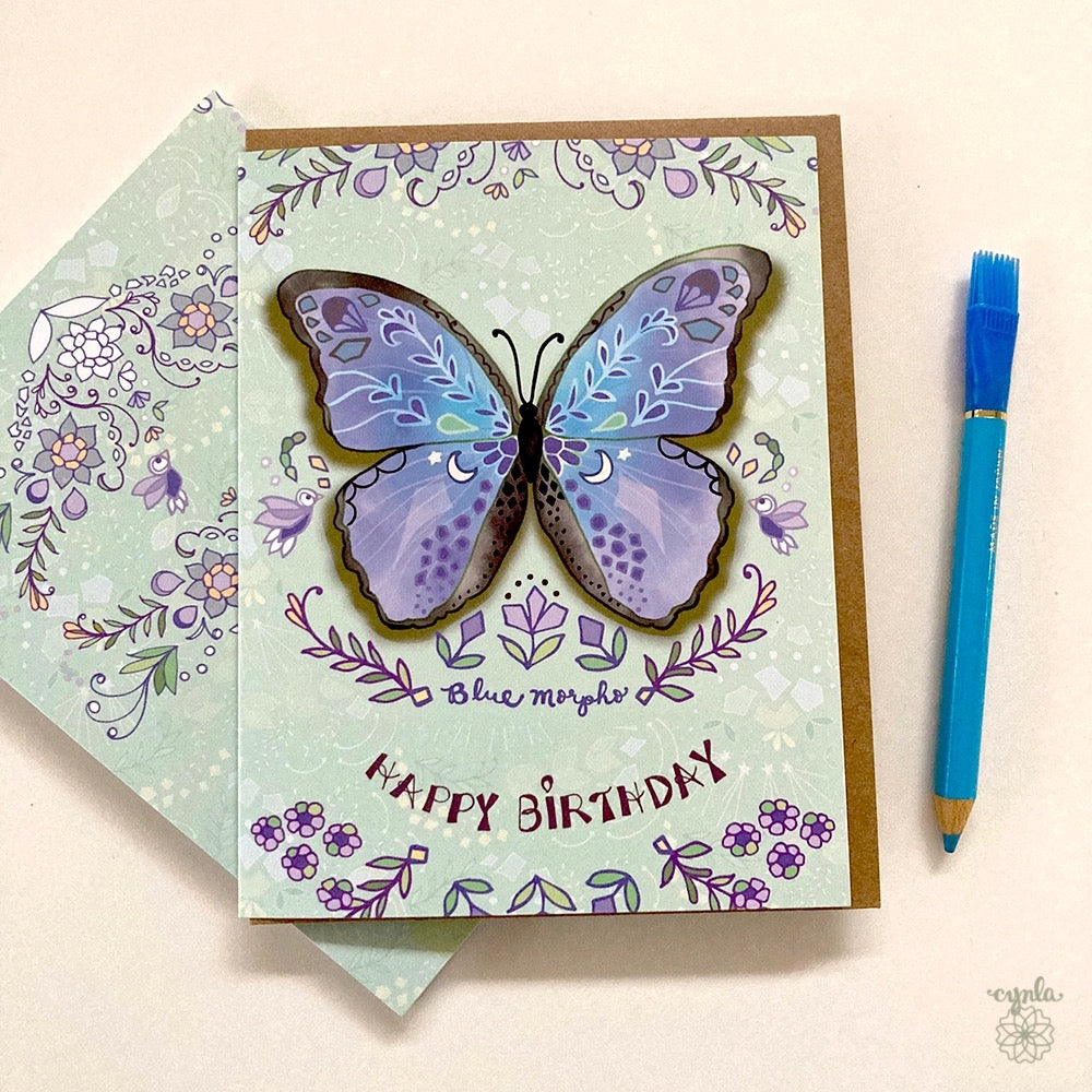 Blue Morpho Butterfly Birthday Card