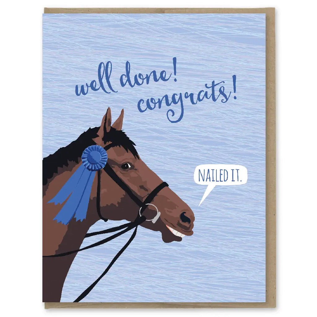 Blue Ribbon Horse Nailed It Congratulations Card.