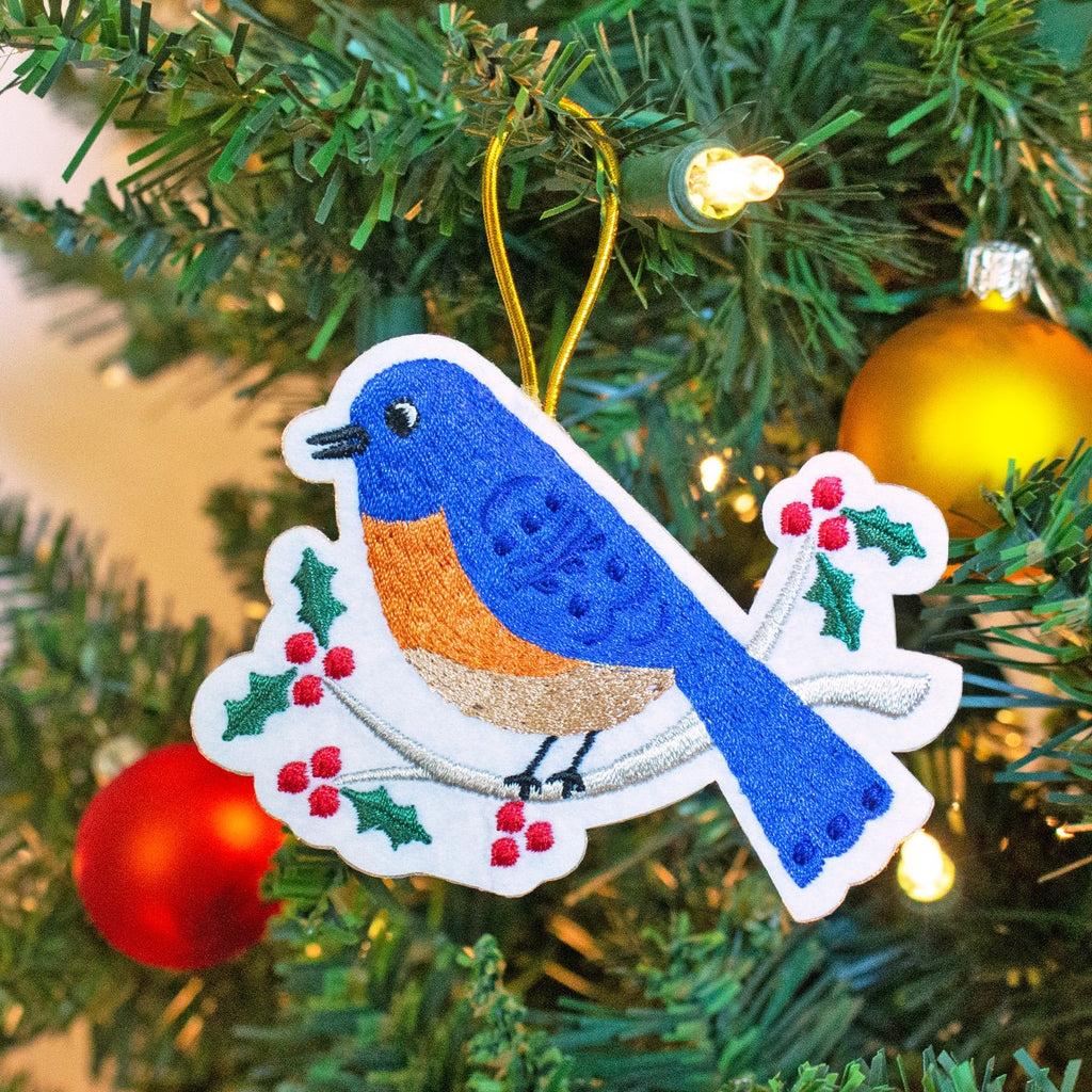 Bluebird On Branch Embroidered Ornament Lifestyle
