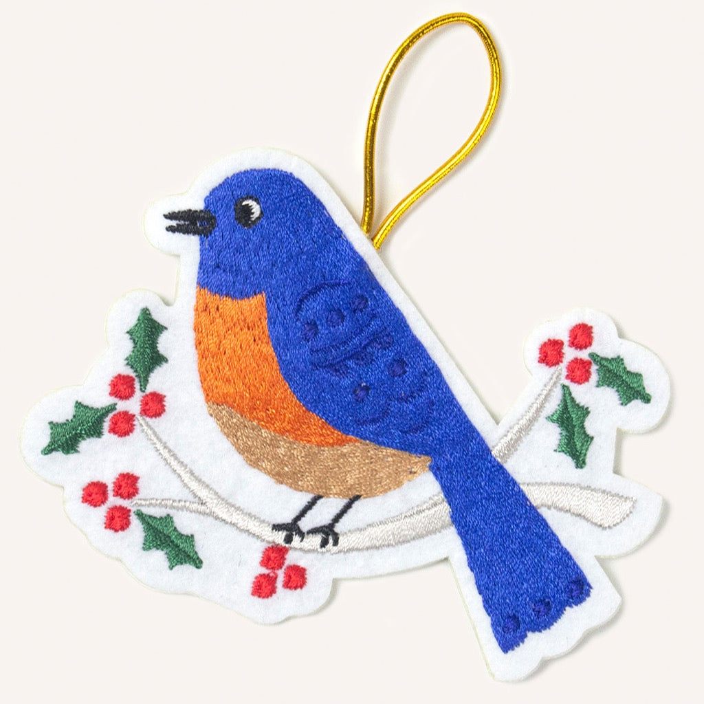 Bluebird On Branch Embroidered Ornament