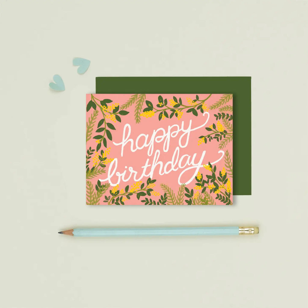 Botanical Floral Birthday Card on surface.