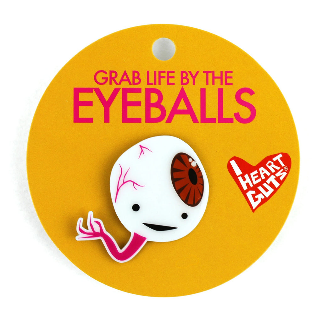 Brown Eyeball Lapel Pin packaging.