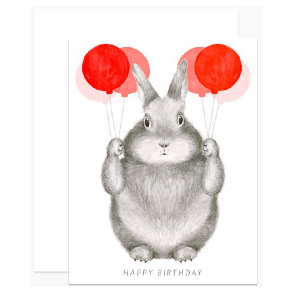 Bunny With Red Balloons Birthday Card