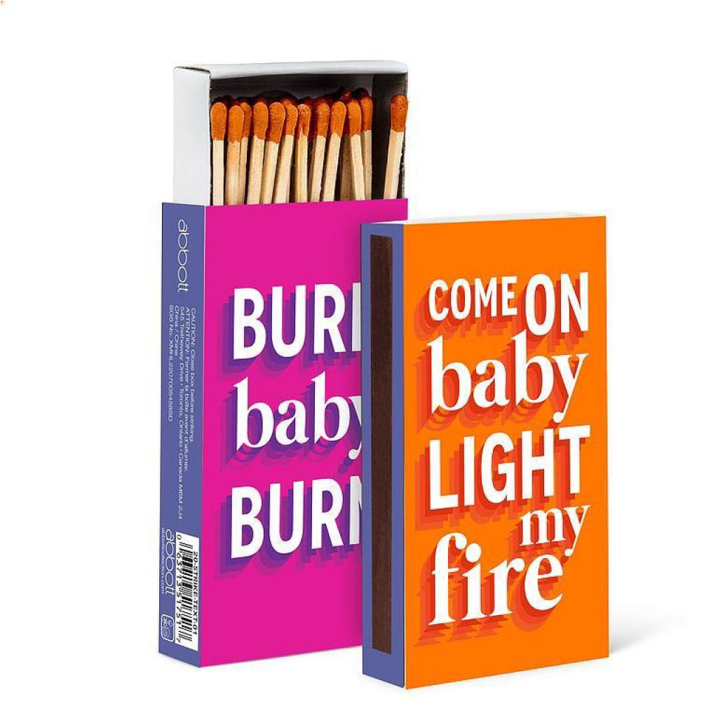 Burn Baby Burn Text Box of Matches.