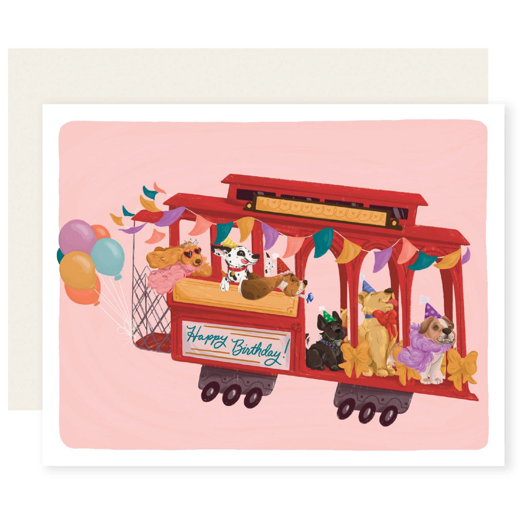 Cable Car Dog Birthday Card.