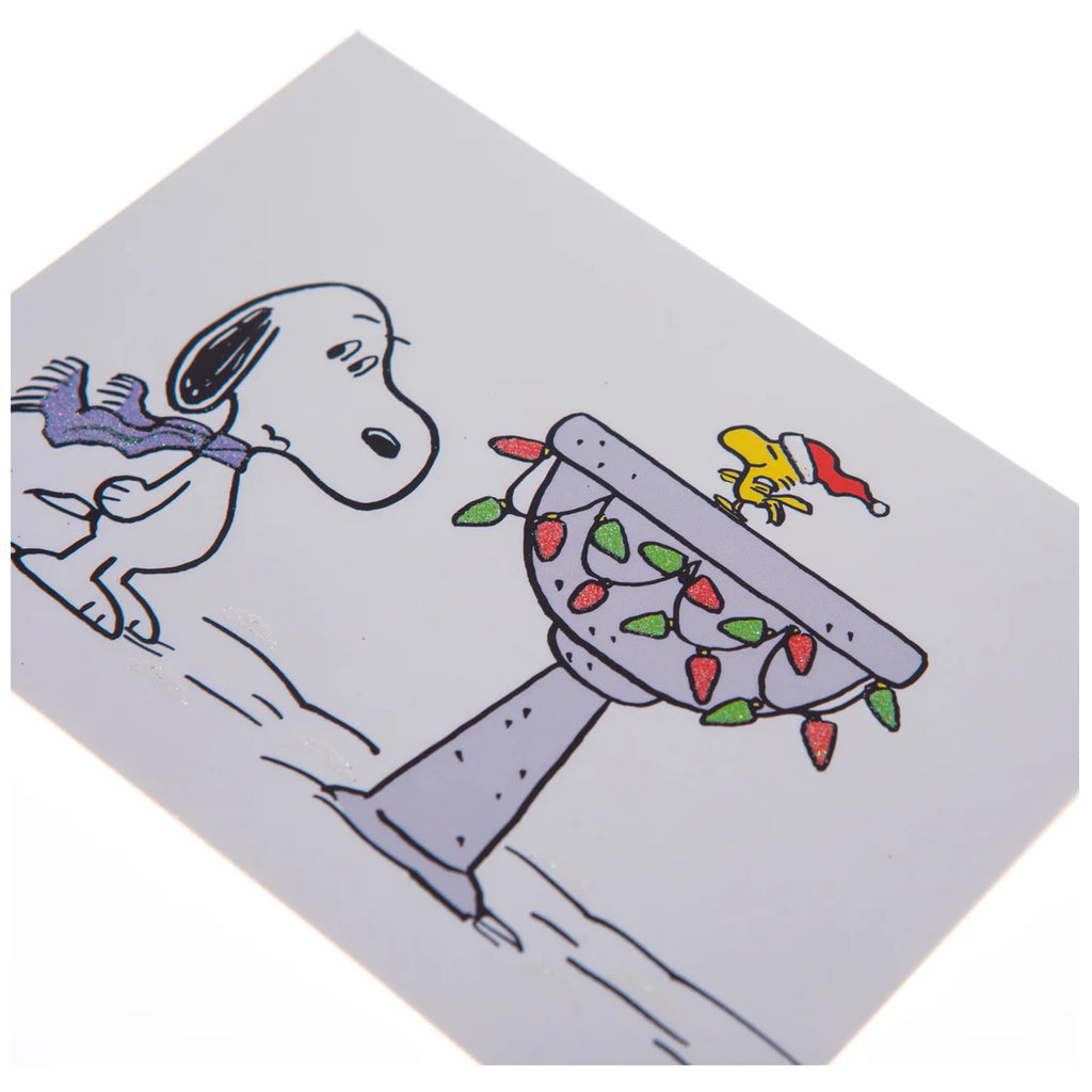 Card with Snoopy with bird in birdbath.