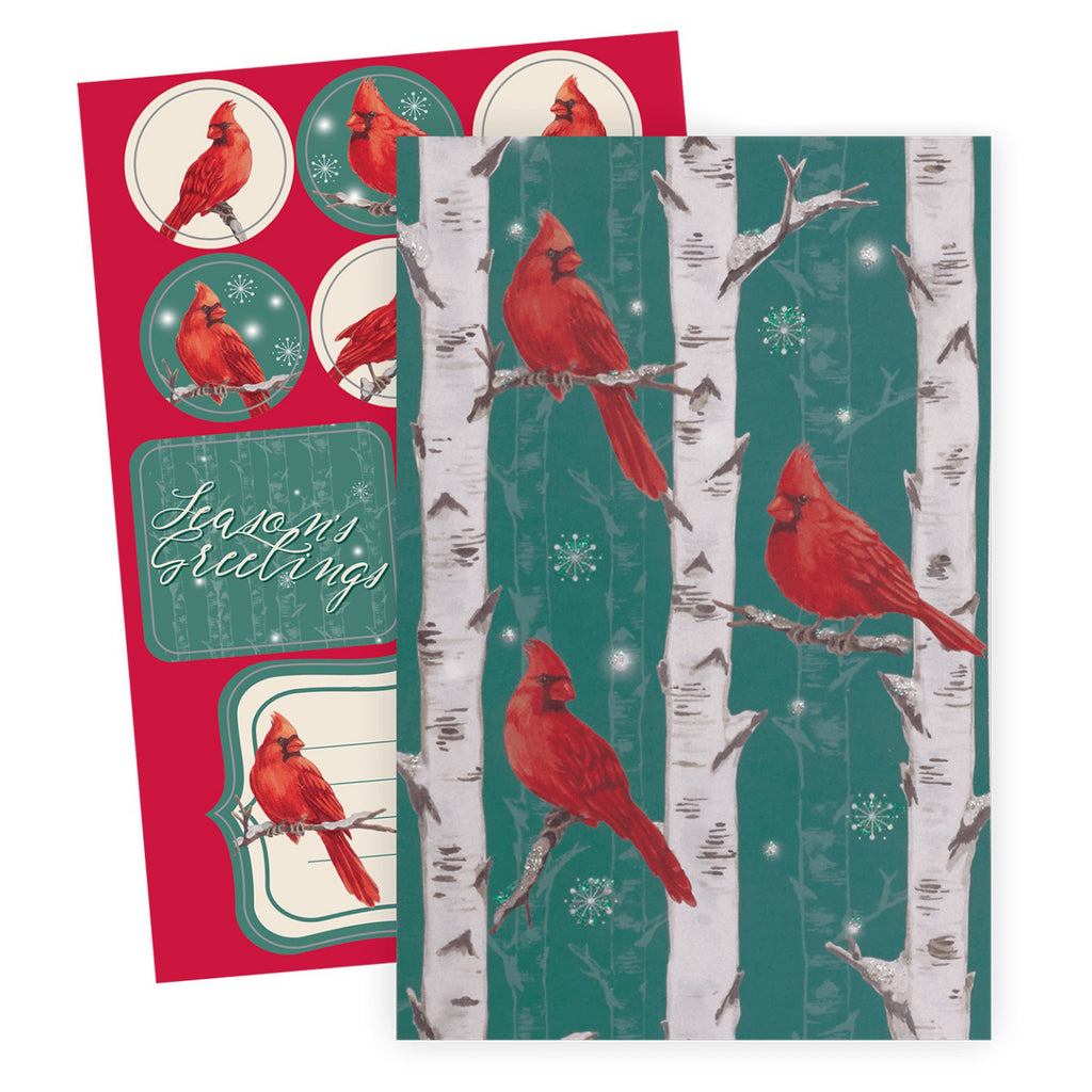 Cardinals in Birches Boxed Holiday Cards Stickers