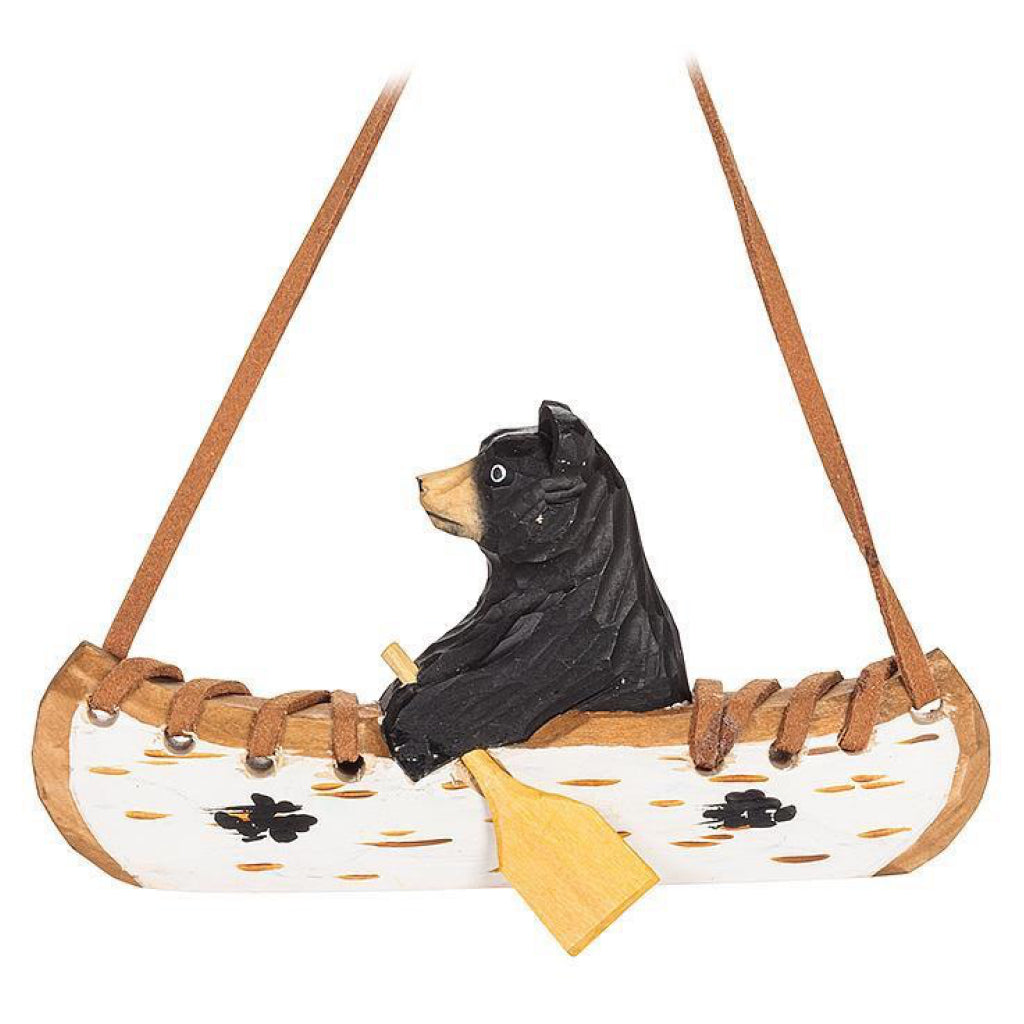 Carved Bear in Canoe Ornament.