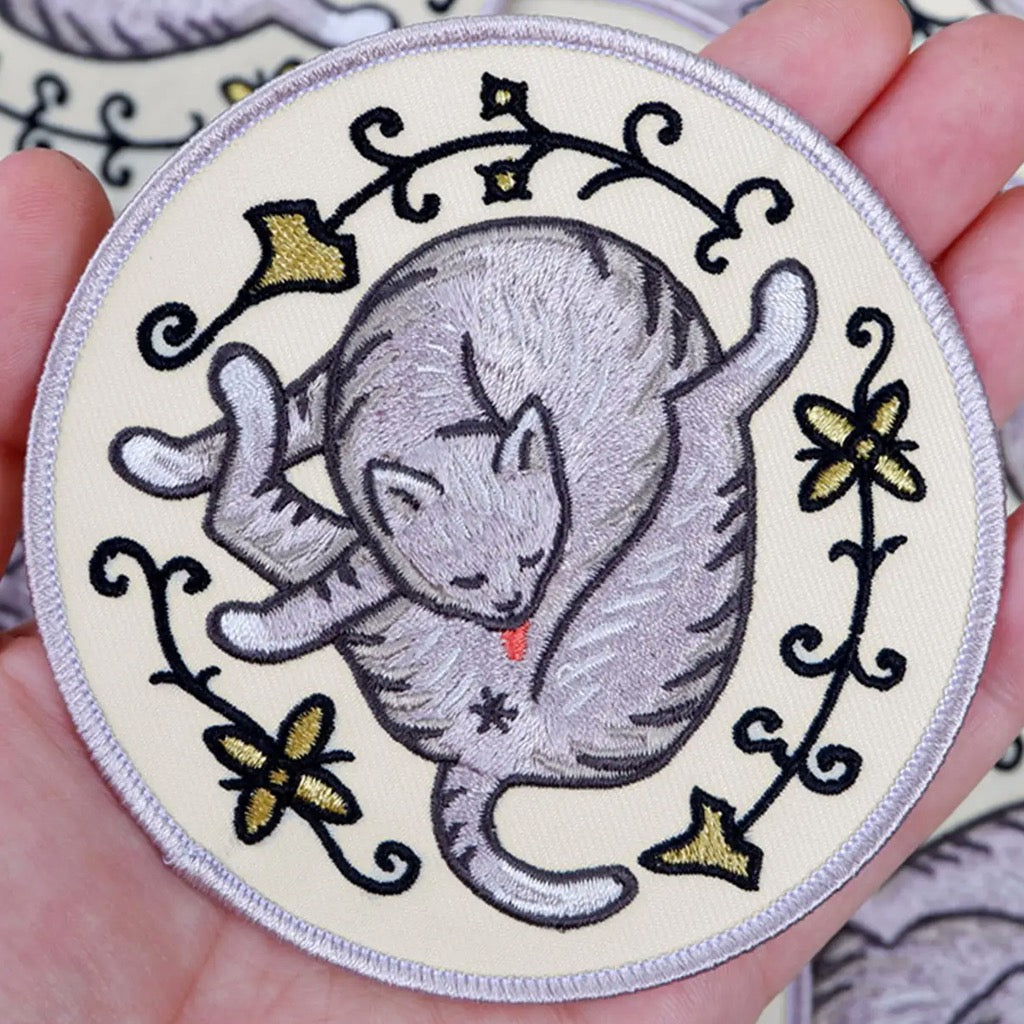 Cat Butt Lick Embroidered Patch.