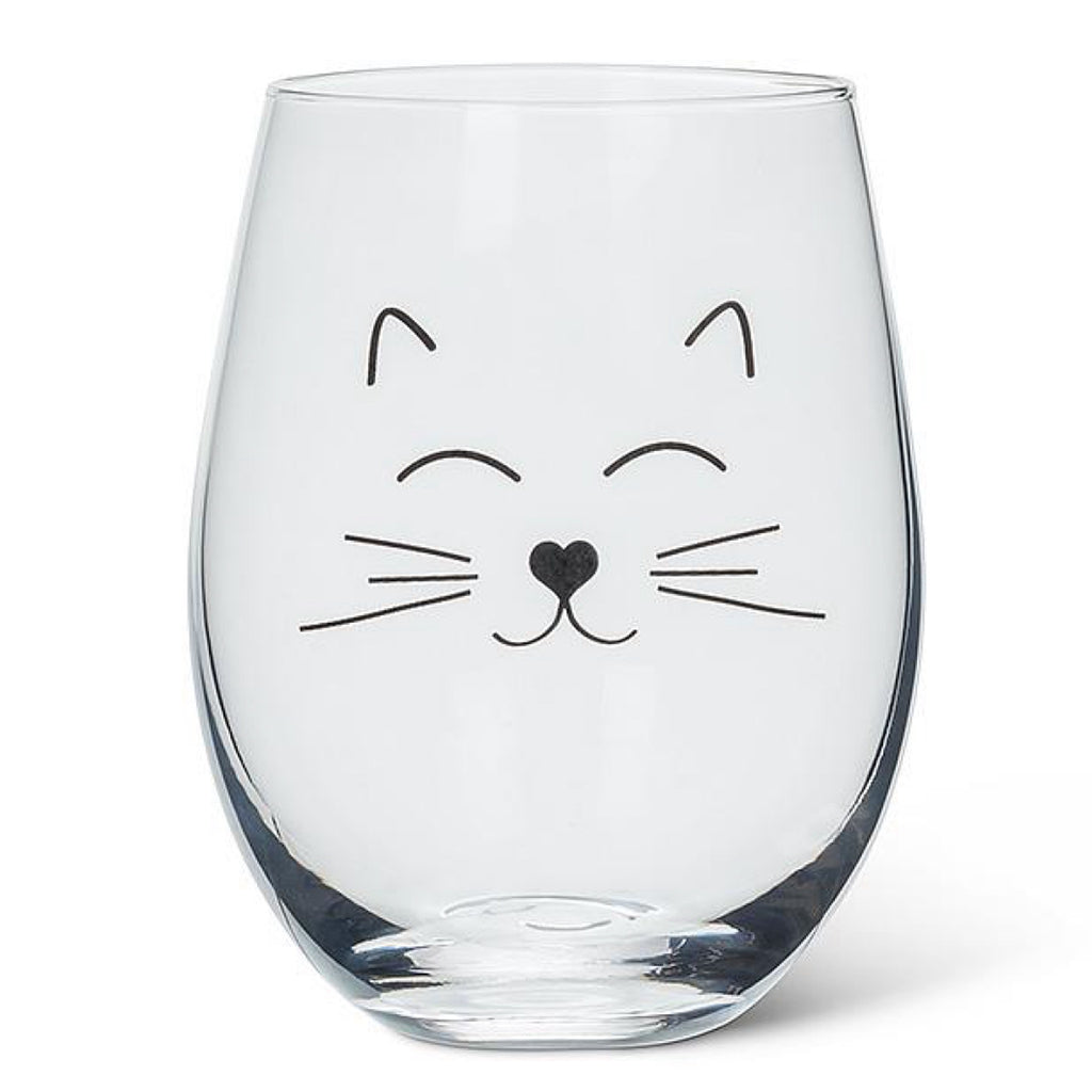 Cat Face Stemless Wine Glass.