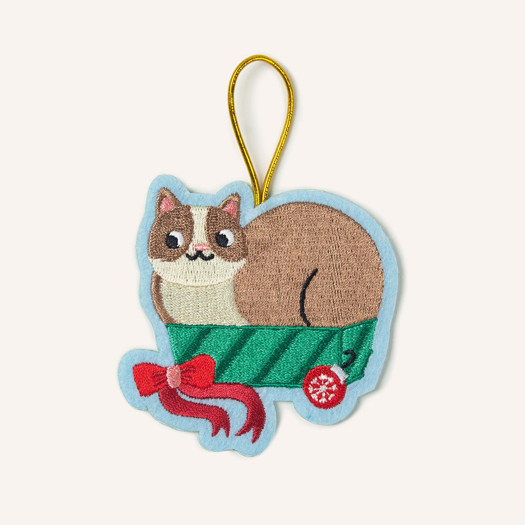 Cat In Box Embroidered Ornament