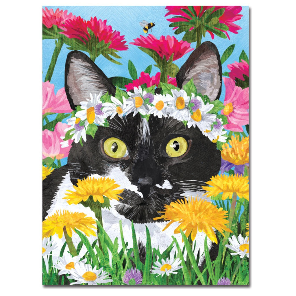 Cat in Garden Birthday Card.