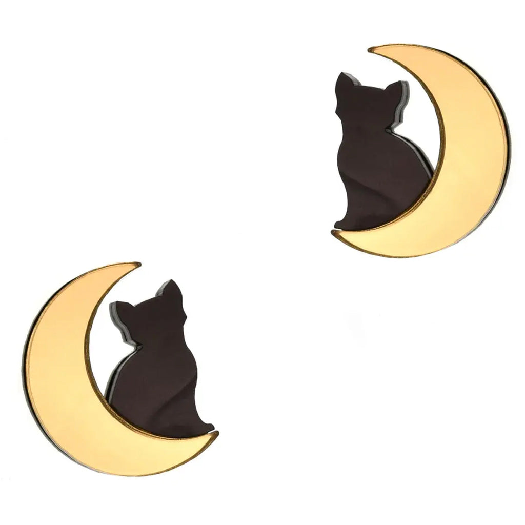 Cat in Moon Large Earrings.