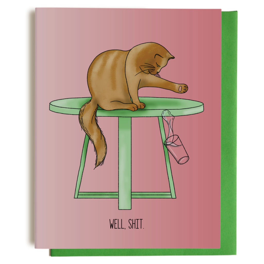 Cat Knocking Glass Off Table Card