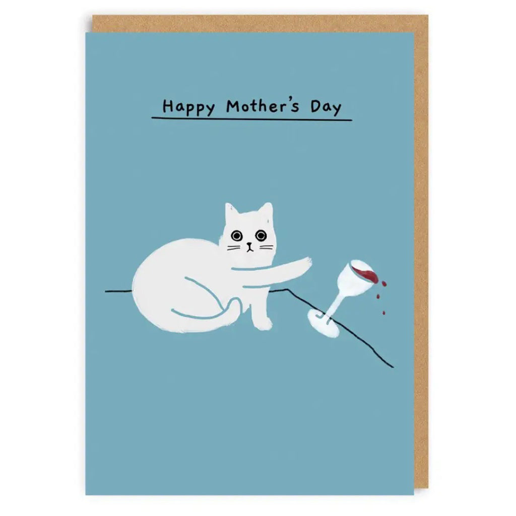 Cat Knocking Over Wine Mother's Day Card.