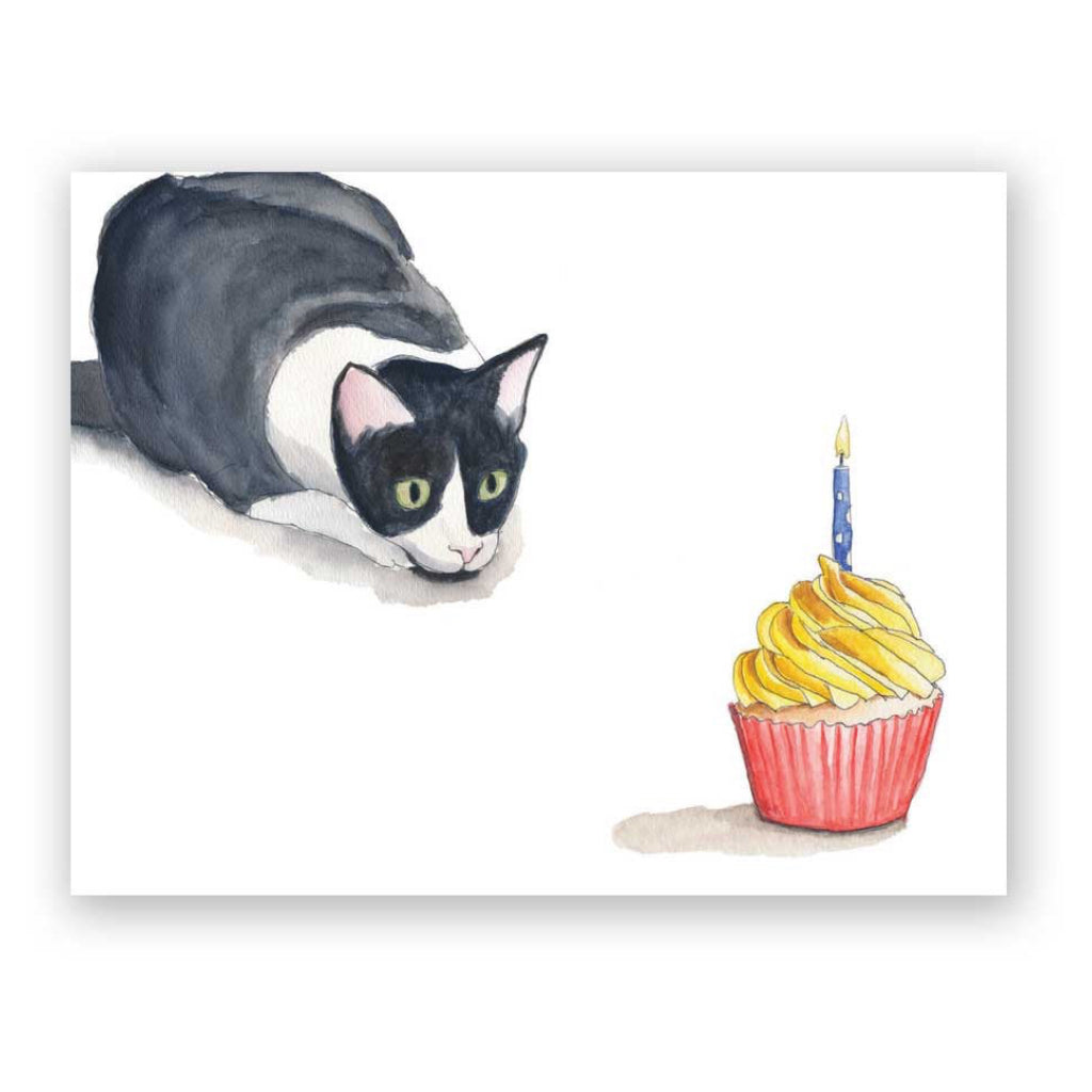 Cat Staring At Cupcake Birthday card