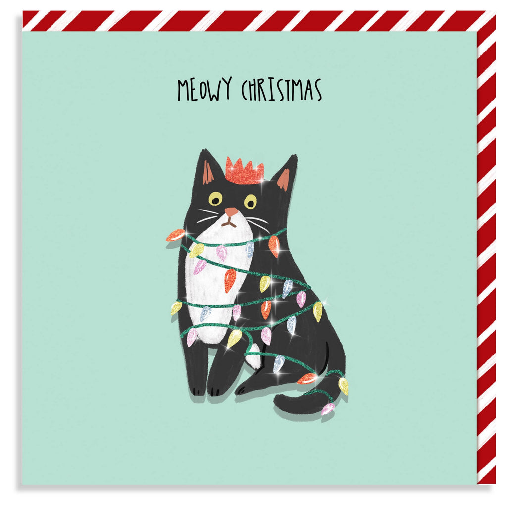 Cat Tangled In Lights Holiday Card