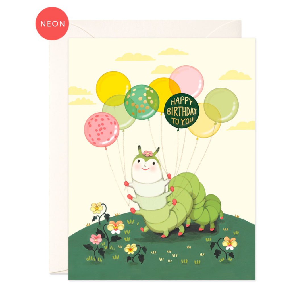 Caterpillar Balloons Birthday Card.