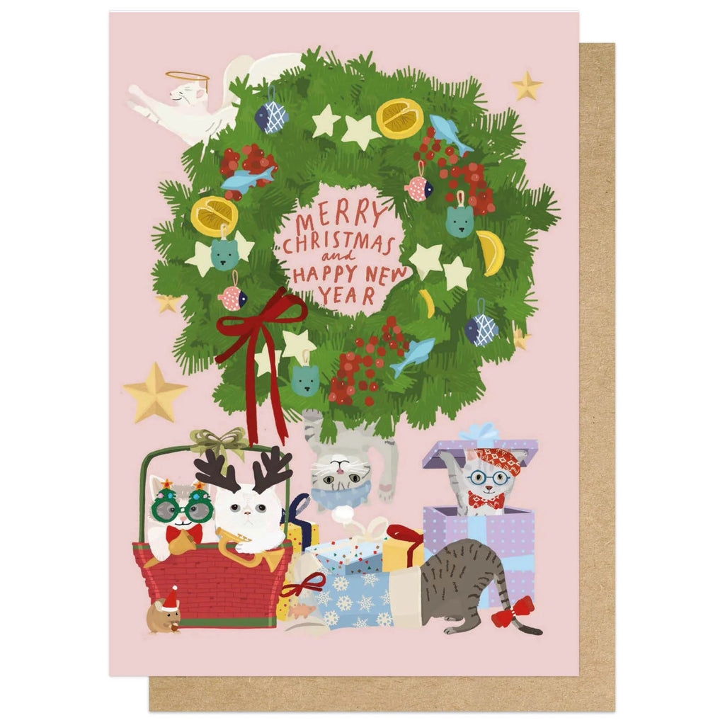 Cats & Wreath Christmas Card.