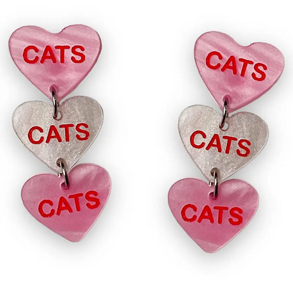 Cats Cats Cats Candy Heart Earrings.