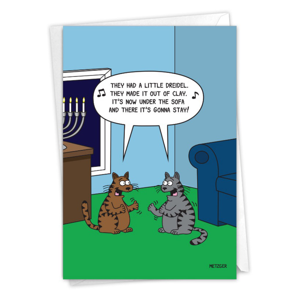 Cats Dreidel Under Sofa Hanukkah Card