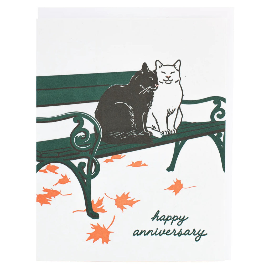 Cats on a Bench Anniversary Card.