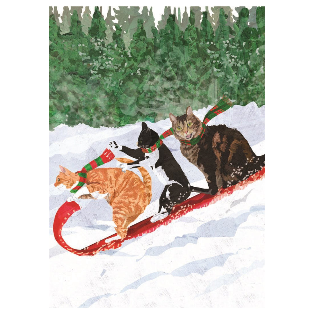 Cats Tobogganing Holiday Card