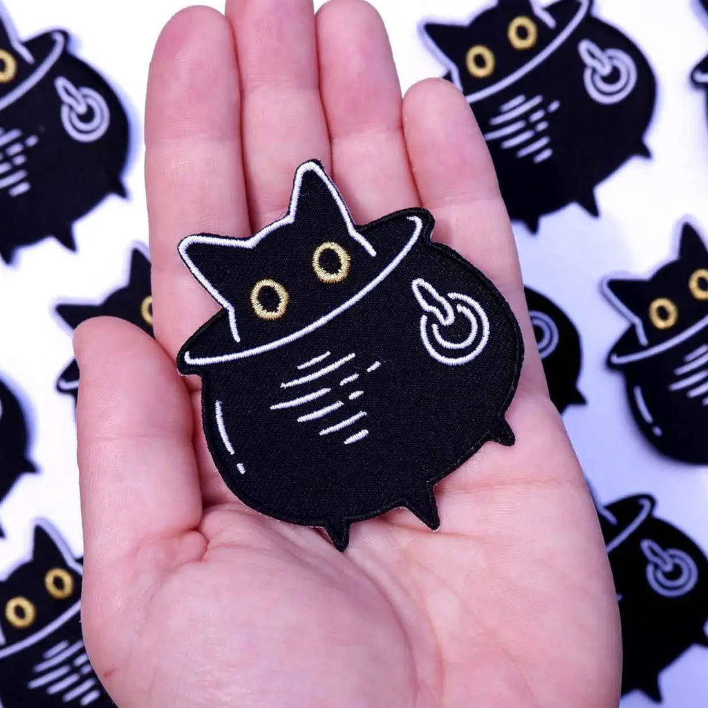 Cauldron Cat Embroidered Patch size.