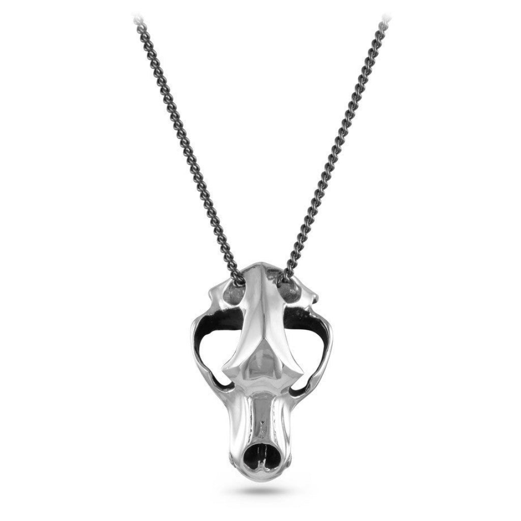 Cave Bear Skull Necklace Silver