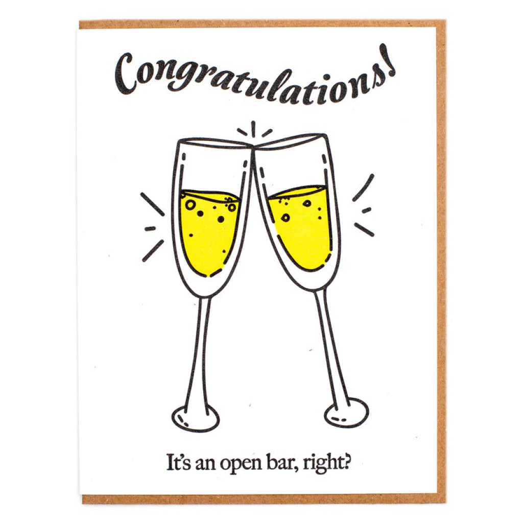 Champagne Glasses Open Bar Wedding Card.