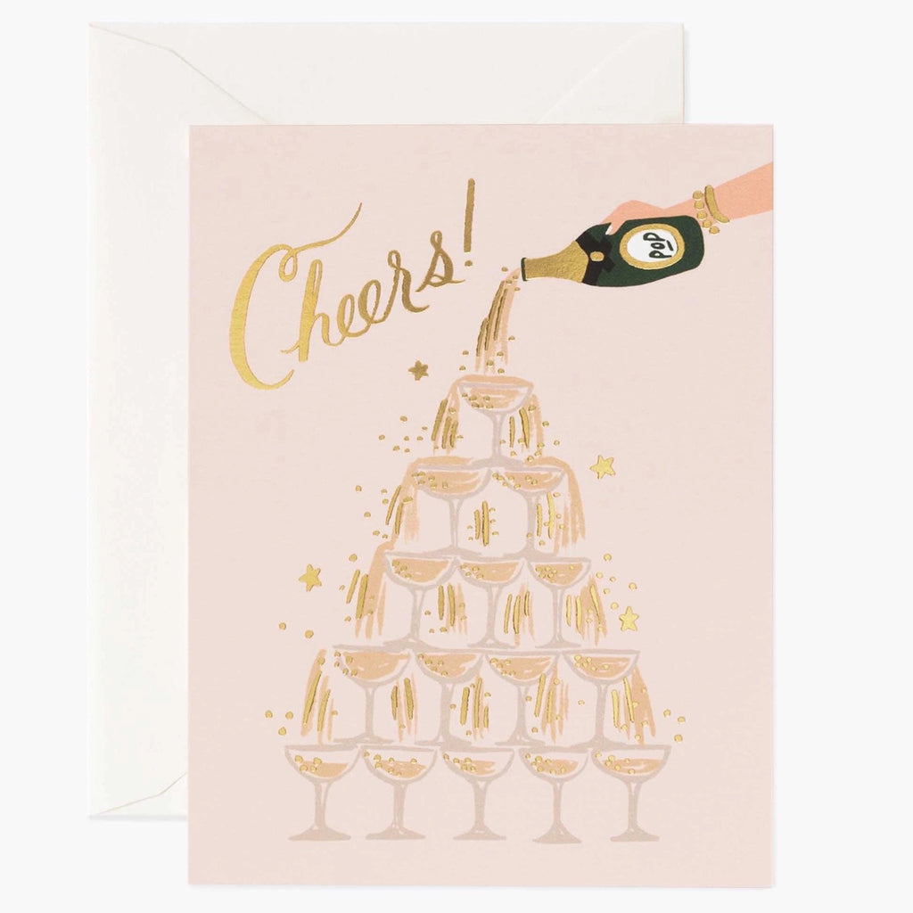 Champagne Tower Cheers Wedding Card.