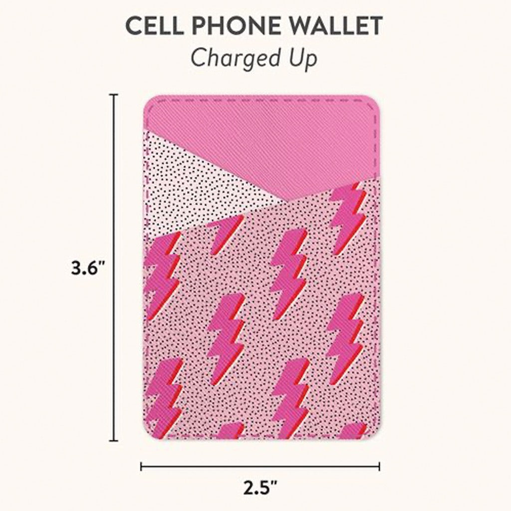 Charged Up Stick-On Cell Phone Wallet Pouch dimensions.