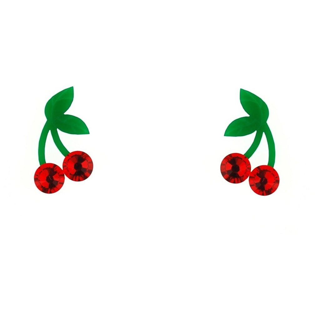 Cherry Studs With Swarovski Crystal Berries.