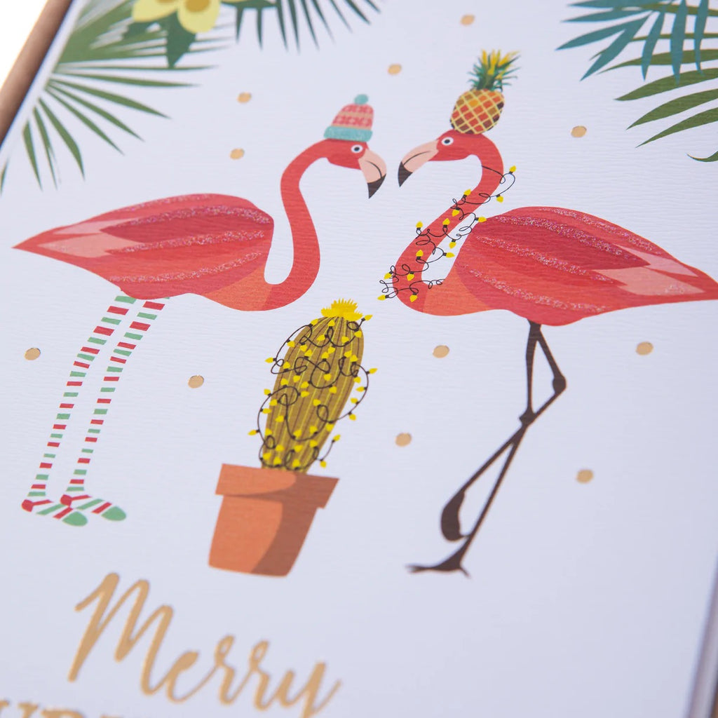 Christmas Flamingos  Cactus Classic Boxed Cards Closeup