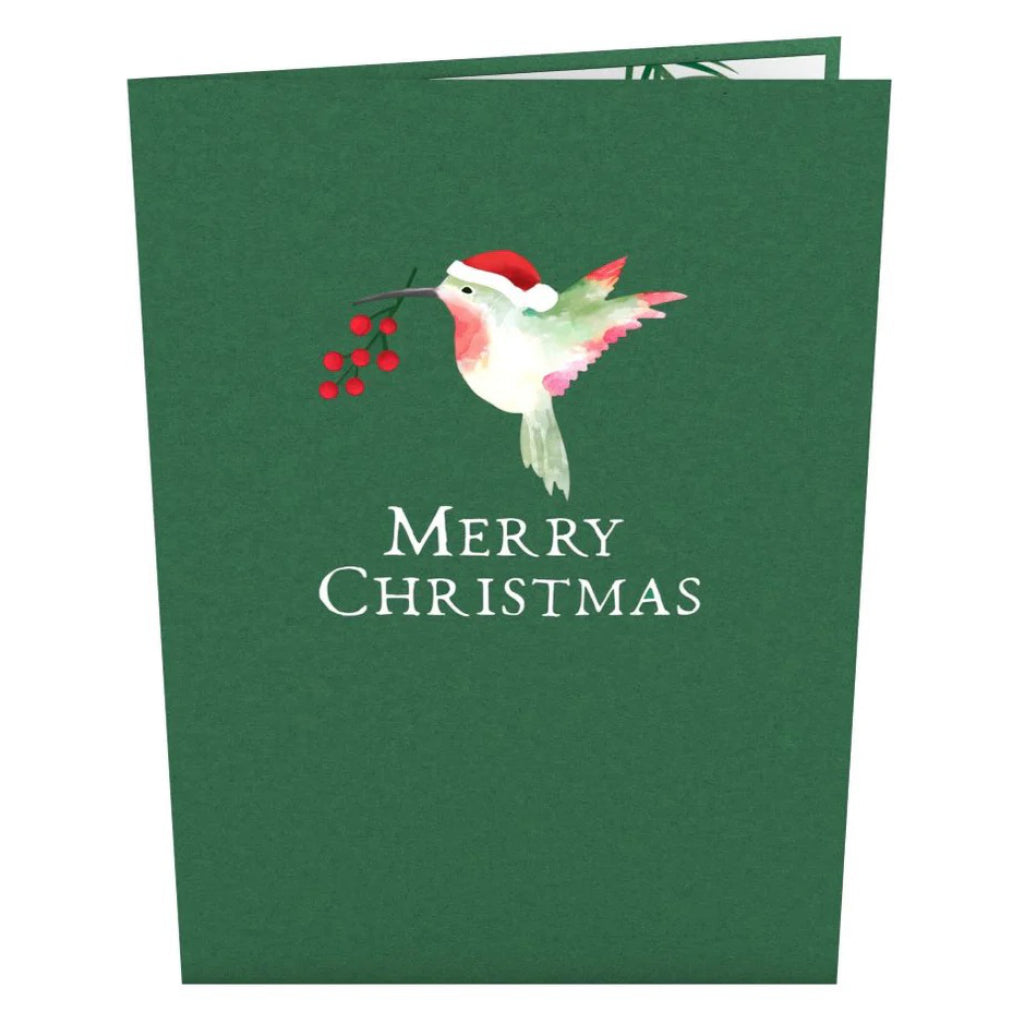 Christmas Hummingbirds 3D Pop-Up Card front view.