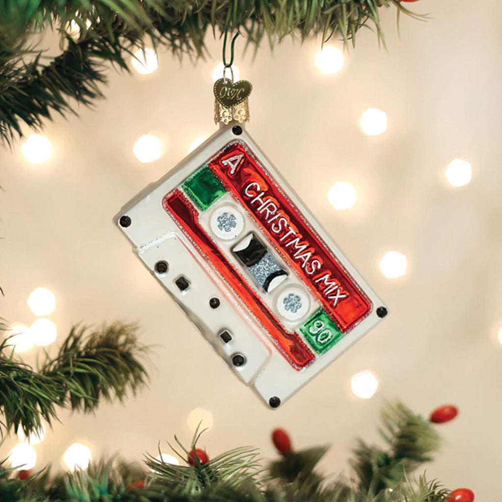 Christmas Mixtape Ornament in tree.