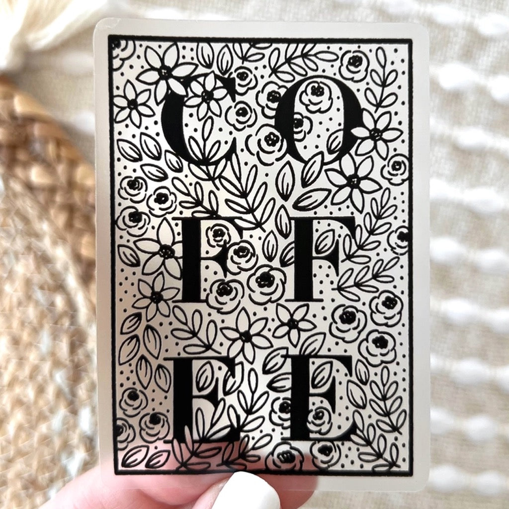 Clear Coffee Floral Sticker.