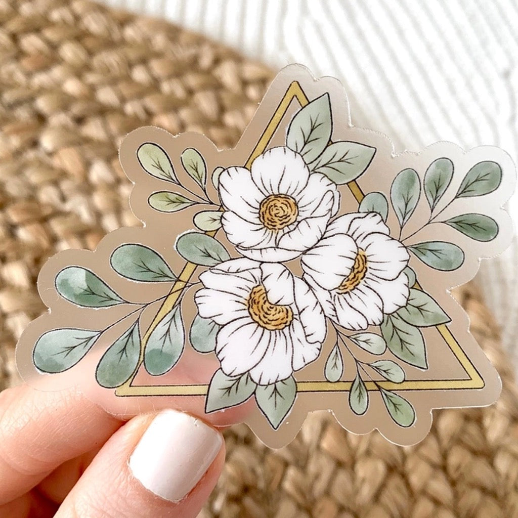Clear Gold Triangle Floral Sticker.
