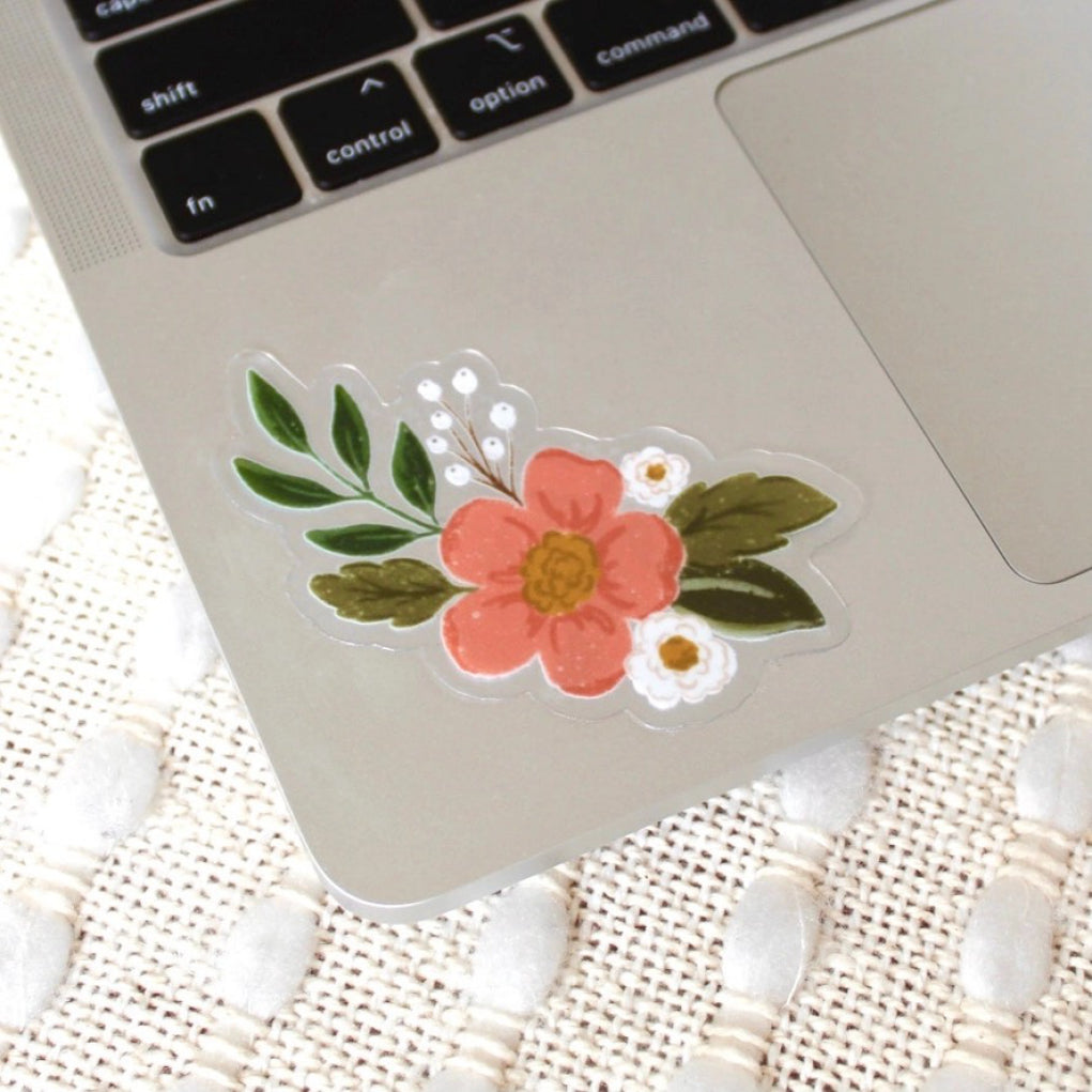 Clear Pink Camellia Sticker on computer.