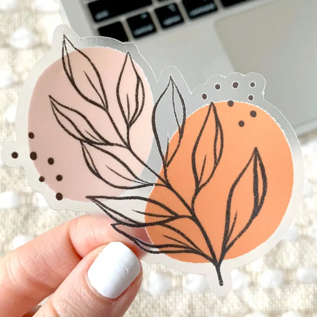 Clear Pink Leaves Sticker.