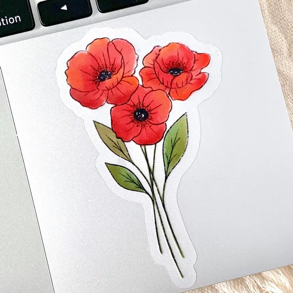 Clear Red Poppies Bouquet Sticker.
