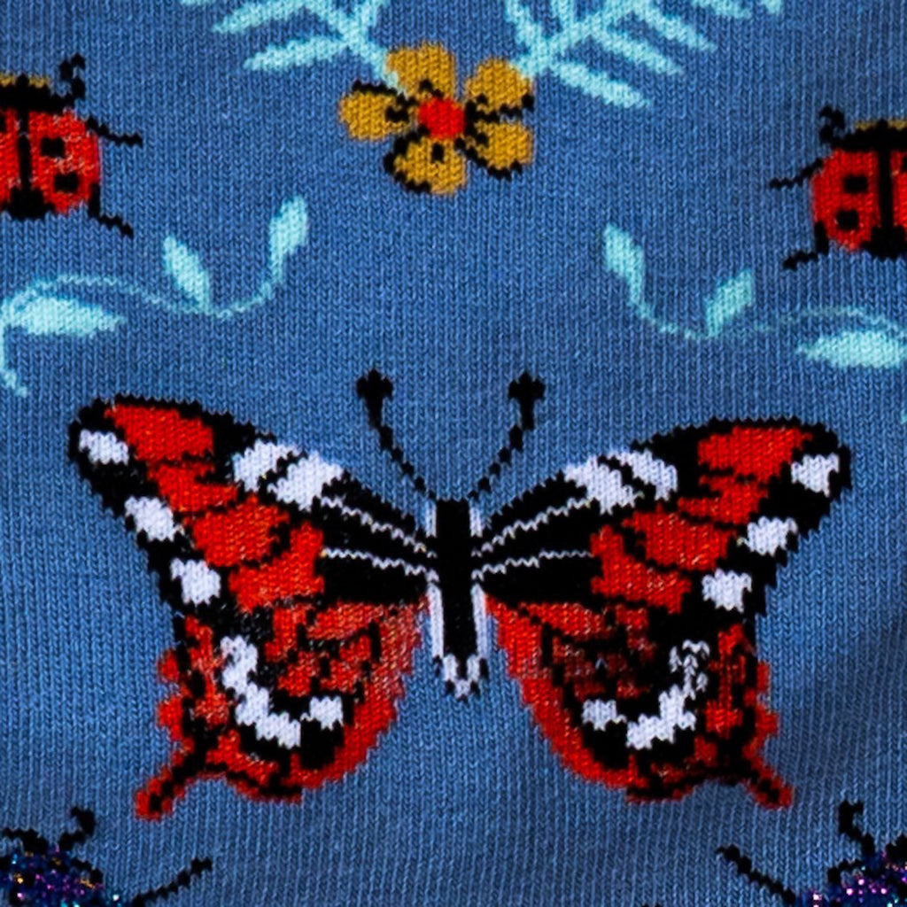 Close-up view of Butterfly In The Sky Knee High Socks.