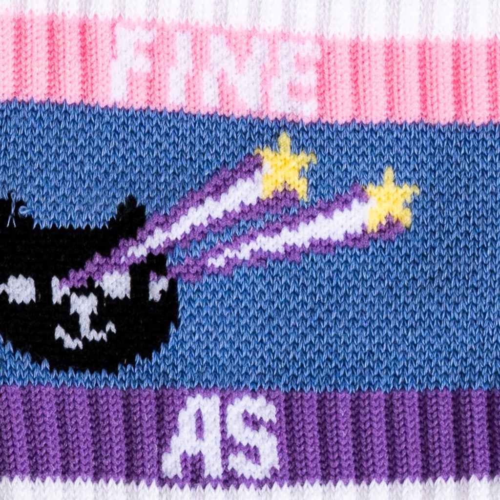 Close-up view of Feline Fine As Hell Athletic Ribbed Crew Socks.