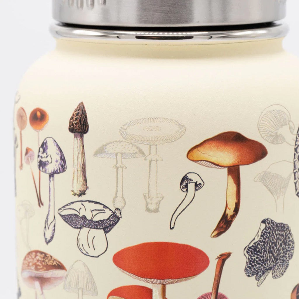 Close-up view of Mushrooms 32 oz Stainless Steel Bottle.