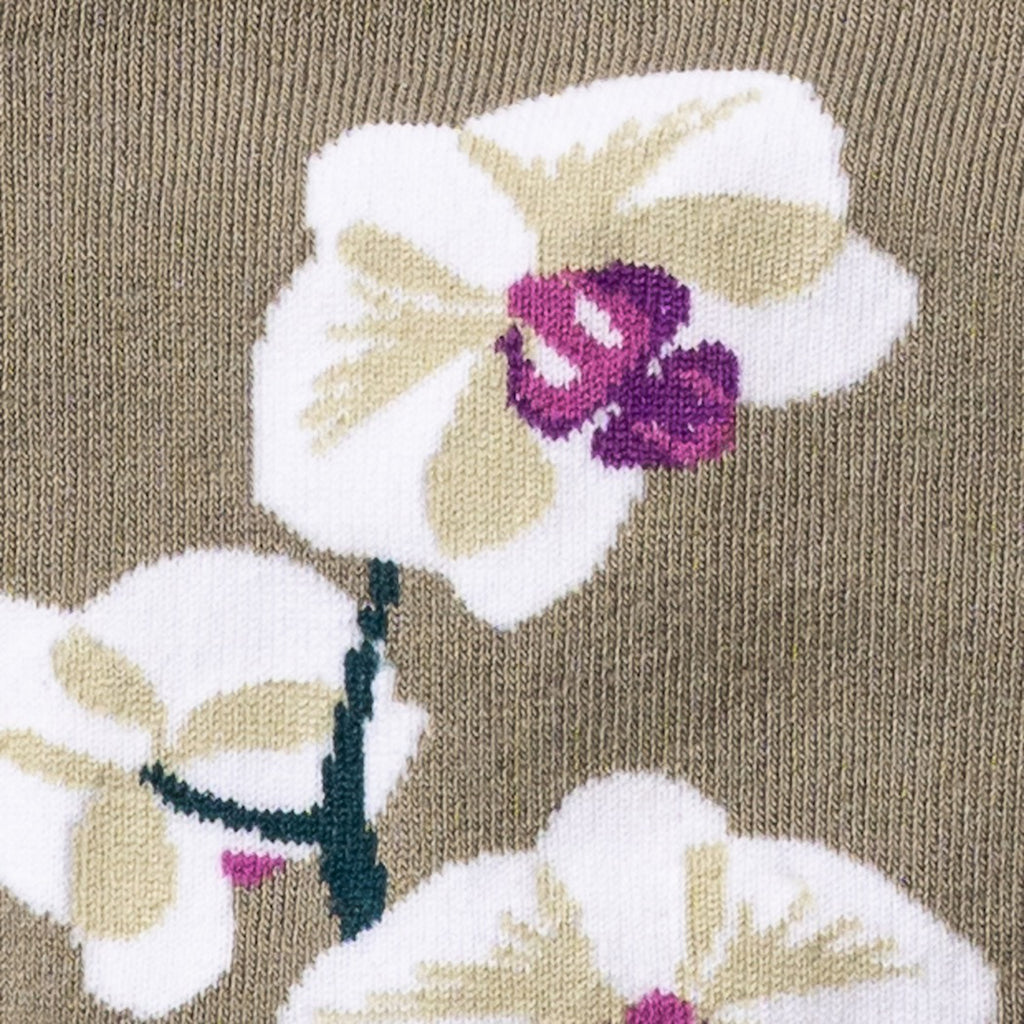 Close-up view of Orchids Knee High Socks.