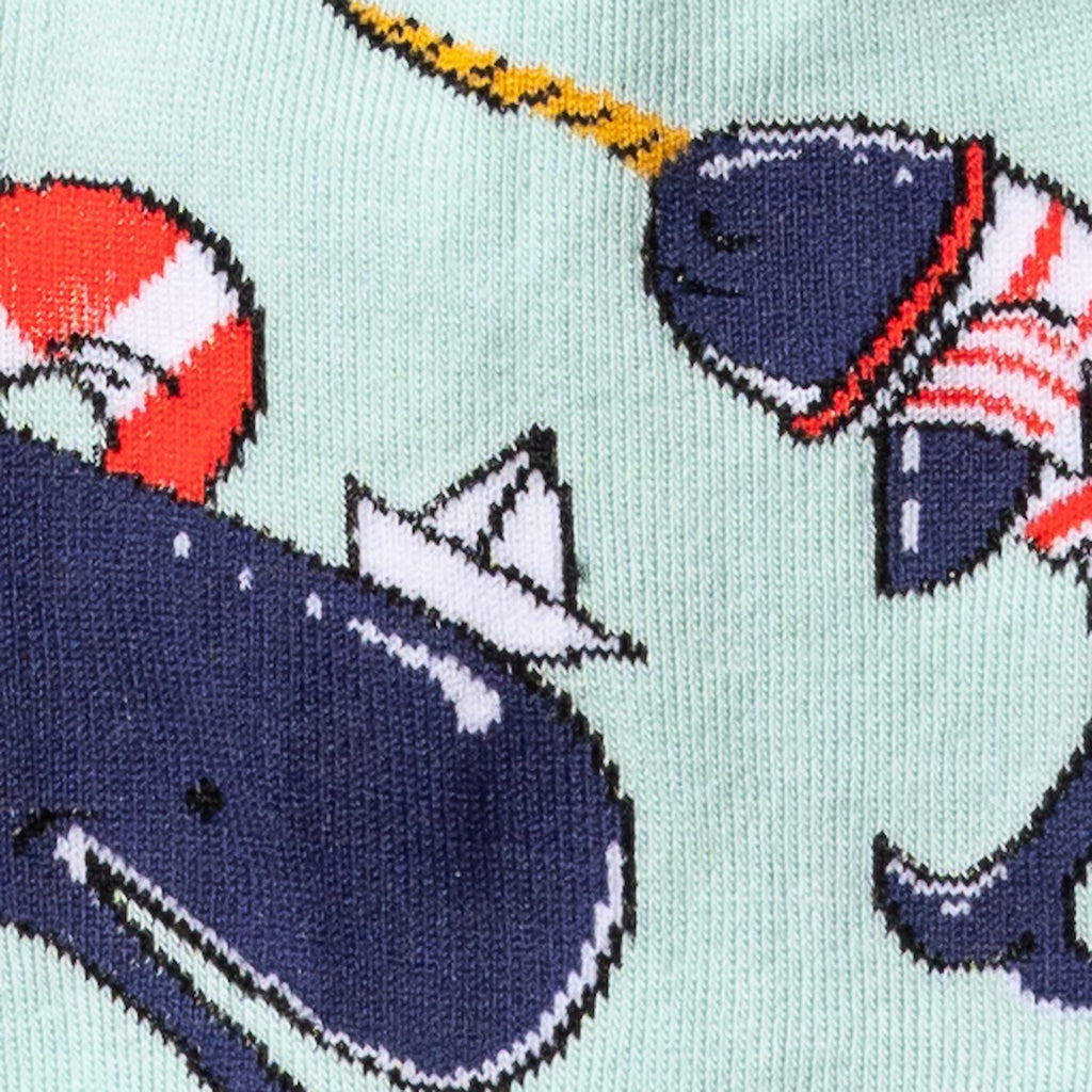 Close-up view of Whale-y Good Time Women's Crew Socks.