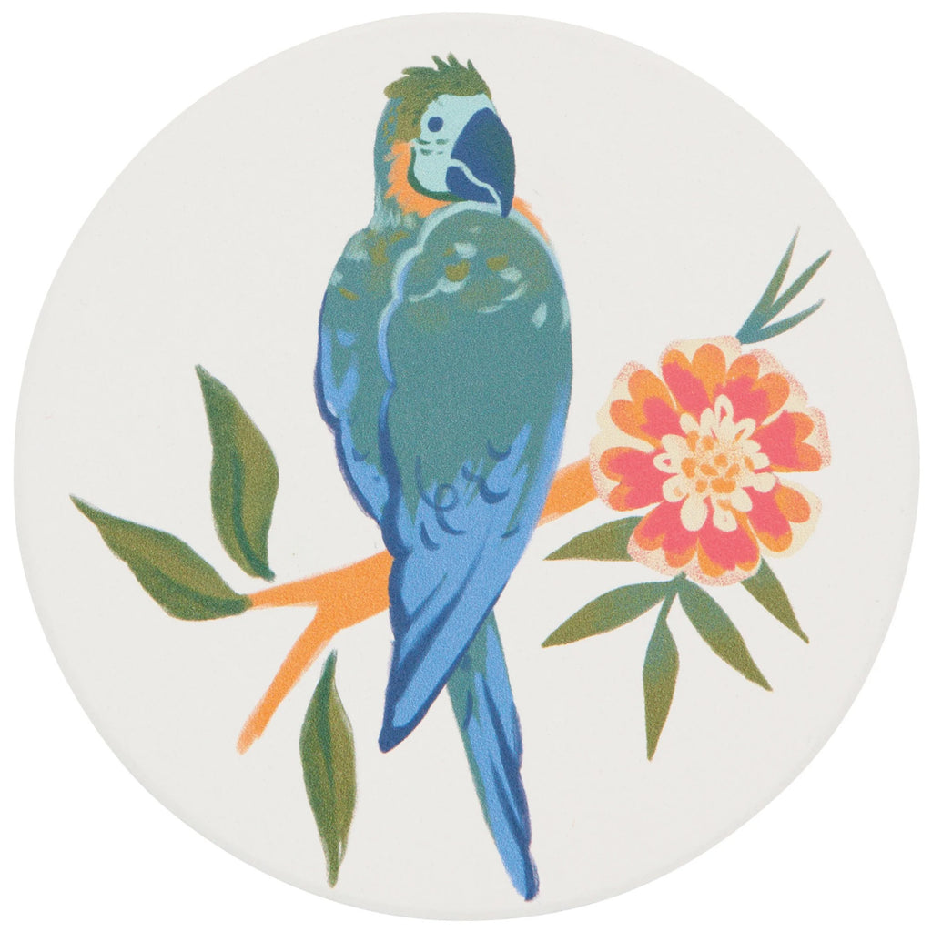 Coaster with parrot.