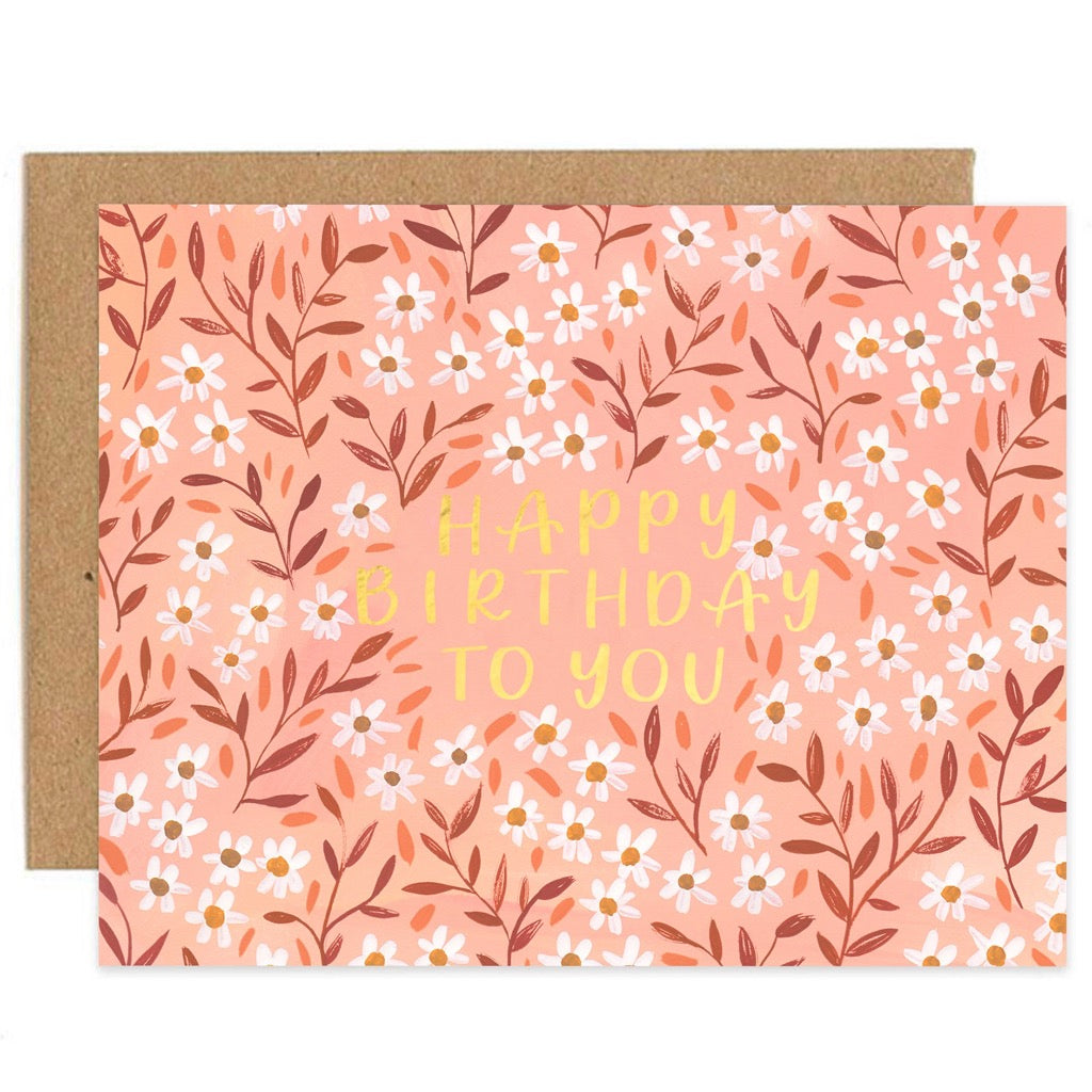 Coral Daisy Meadow Birthday Card