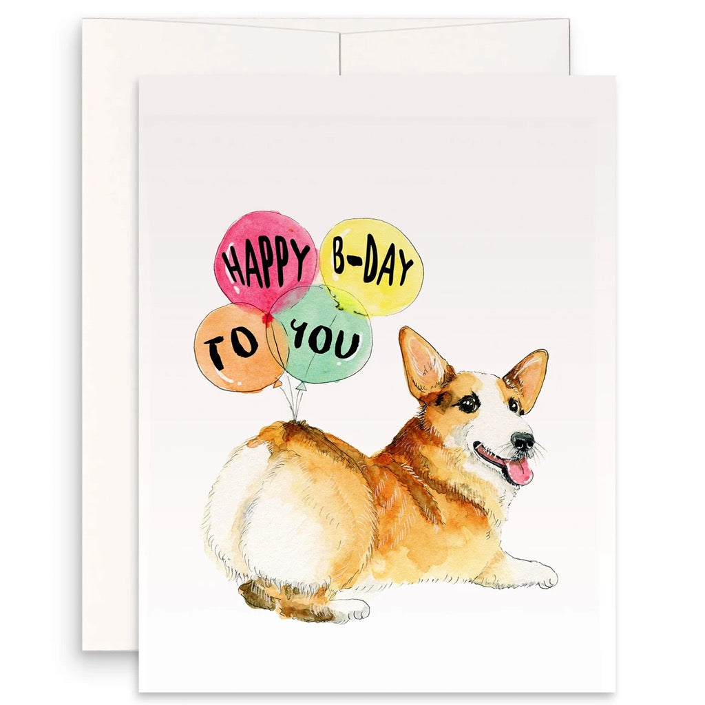 Corgi Butt Balloons Birthday Card